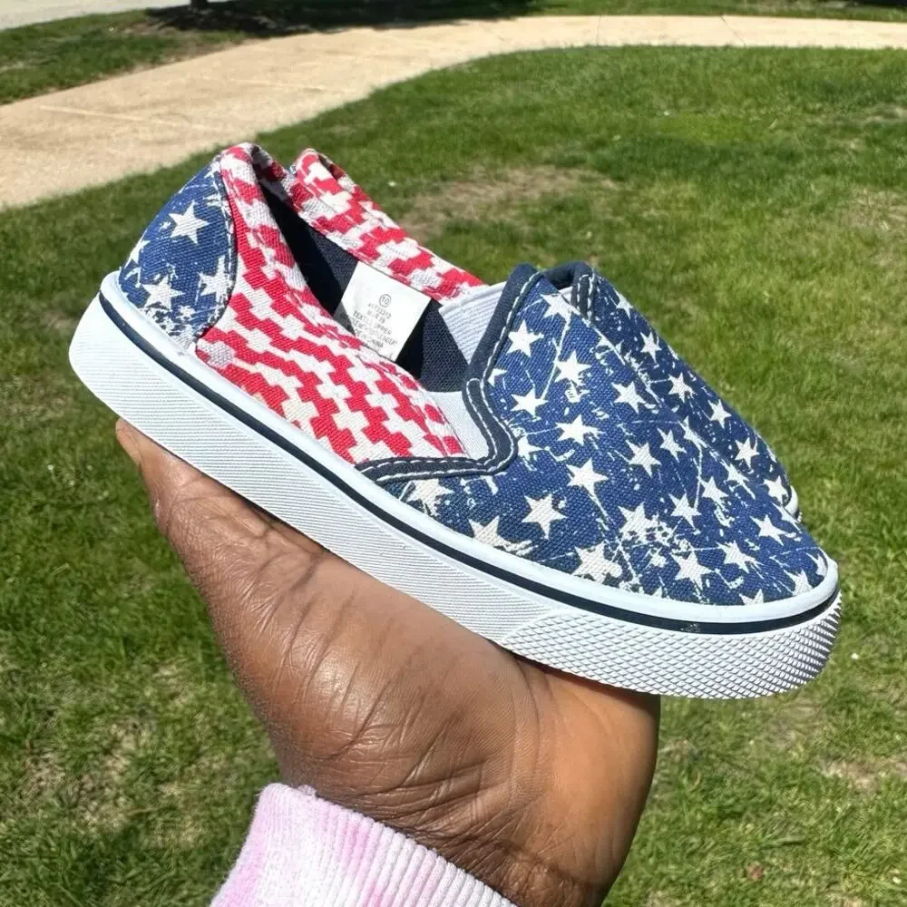 Lincoln Outfitters Toddler Boy Canvas Slip‎ On Shoes Size 10 Red Blue And White
